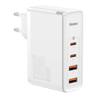 Telefonų, planšetinių kompiuterių ir GPS įkrovikliai - Travel Charger Baseus GaN2 Pro Quick 2x USB + 2x USB-C, 100W, EU (white) 