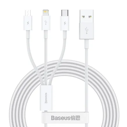 USB cable 3in1 Baseus Superior Series, USB to micro USB / USB-C / Lightning, 3.5A, 1.2m (white) CAMLTYS-02