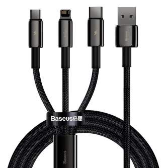 Kabeļi - USB cable 3in1 Baseus Tungsten Gold, USB to micro USB / USB-C / Lightning, 3.5A, 1.5m (black) CAMLTWJ-01 - ātri pasūtīt no ražotāja