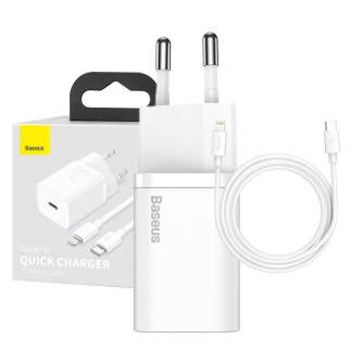 Baterijas, akumulatori un lādētāji - Baseus Super Si Quick Charger 1C 20W with USB-C cable for Lightning 1m (white) - ātri pasūtīt no ražotāja