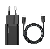 Wall charger - Baseus Super Si Quick Charger 1C 25W with USB-C cable for USB-C 1m (black) - quick order from manufacturerWall charger - Baseus Super Si Quick Charger 1C 25W with USB-C cable for USB-C 1m (black) - quick order from manufacturer