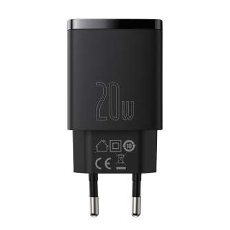 Baterijas, akumulatori un lādētāji - Baseus Compact Quick Charger, USB, USB-C, 20W (black) CCXJ-B01 - ātri pasūtīt no ražotāja