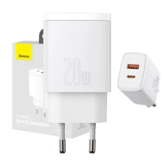 Wall charger - Baseus Compact Quick Charger, USB, USB-C, 20W (white) CCXJ-B02 - quick order from manufacturer