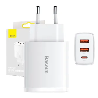 Mobilo tālruņu, planšetdatoru, GPS lādētāji - adowarka sieciowa Baseus Compact Quick Charger, 2xUSB, USB-C, PD, 3A, 30W (biaa) - ātri pasūtīt no ražotāja