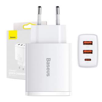 Baterijas, akumulatori un lādētāji - adowarka sieciowa Baseus Compact Quick Charger, 2xUSB, USB-C, PD, 3A, 30W (biaa) - ātri pasūtīt no ražotāja