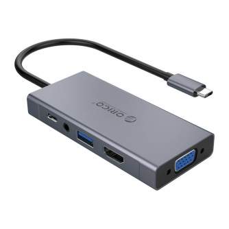 Sortimenta jaunumi - Adapter Hub Orico 5-in-1, HDMI 4K + USB 3.0 + VGA + AUX + USB-C PD 60W MC-U501P-GY-BP - ātri pasūtīt no ražotāja