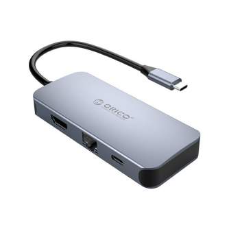 Новые товары - Adapter Hub Orico 6-in-1, HDMI 4K + 3x USB 3.0 + RJ45+ USB-C PD 100W MC-U602P-GY-BP - быстрый заказ от производит