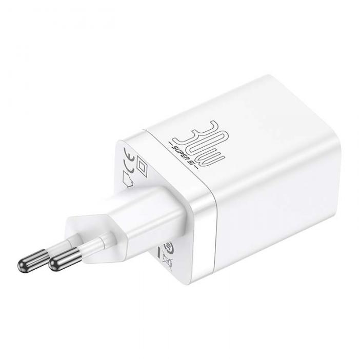 Baterijas, akumulatori un lādētāji - Baseus Super Si Pro Quick Charger USB + USB-C 30W (white) CCSUPP-E02 - ātri pasūtīt no ražotāja