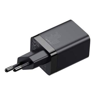 Telefonų, planšetinių kompiuterių ir GPS įkrovikliai - Baseus Super Si Pro Quick Charger USB + USB-C 30W (black) CCSUPP-E01 - бы