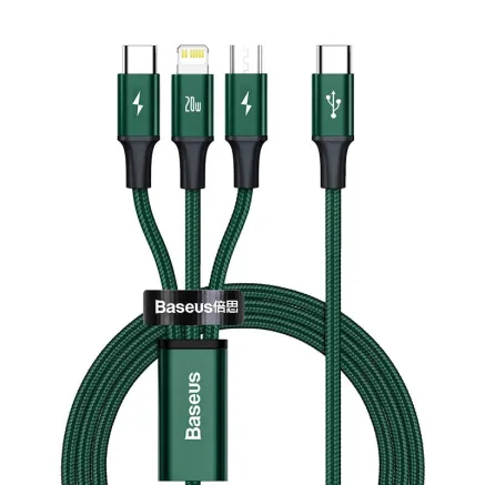 Baseus Rapid Series 3-in-1 cable USB-C For M+L+T 20W 1.5m (Green ) CAMLT-SC06