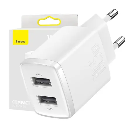 Baseus Compact Quick Charger, 2x USB, 10.5W (white) CCXJ010202