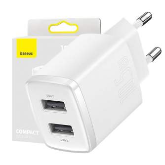 Telefonų, planšetinių kompiuterių ir GPS įkrovikliai - Baseus Compact Quick Charger, 2x USB, 10.5W (white) CCXJ010202 - быстрый 