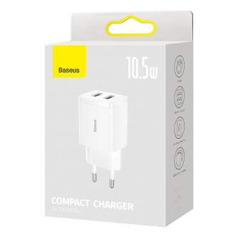 Baterijas, akumulatori un lādētāji - Baseus Compact Quick Charger, 2x USB, 10.5W (white) CCXJ010202 - ātri pasūtīt no ražotāja