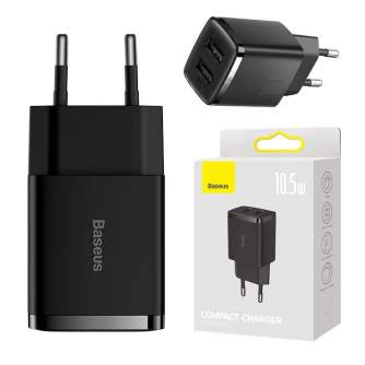 Telefonų, planšetinių kompiuterių ir GPS įkrovikliai - Baseus Compact Quick Charger, 2x USB, 10.5W (black) CCXJ010201 - быстрый 