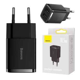 Baterijas, akumulatori un lādētāji - Baseus Compact Quick Charger, 2x USB, 10.5W (black) CCXJ010201 - ātri pasūtīt no ražotāja