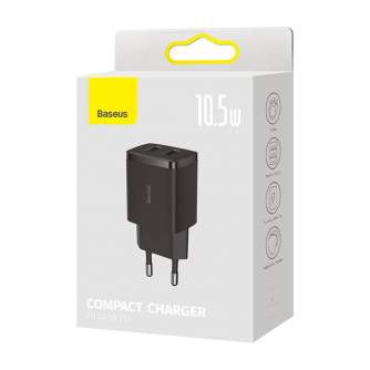 Baterijas, akumulatori un lādētāji - Baseus Compact Quick Charger, 2x USB, 10.5W (black) CCXJ010201 - ātri pasūtīt no ražotāja
