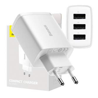 Telefonų, planšetinių kompiuterių ir GPS įkrovikliai - Baseus Compact Quick Charger, 3x USB, 17W (White) CCXJ020102 - купить сег