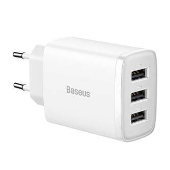 Baterijas, akumulatori un lādētāji - Baseus Compact Quick Charger, 3x USB, 17W (White) CCXJ020102 - ātri pasūtīt no ražotāja