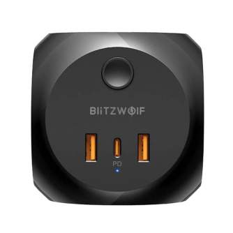 Кабели - Power charger Blitzwolf with 3 AC outlets, BW-PC1, 2x USB, 1x USB-C (black) BW-PC1 - быстрый заказ от производителя