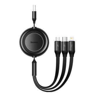 Kabeļi - Baseus Bright Mirror 2, USB 3-in-1 cable for micro USB / USB-C / Lightning 3.5A 1.1m (Black) CAMJ010001 - ātri pasūtīt no ražotāja