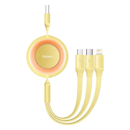 Baseus Bright Mirror 2, USB 3-in-1 cable for micro USB / USB-C / Lightning 3.5A 1.1m (Yellow) CAMJ010011