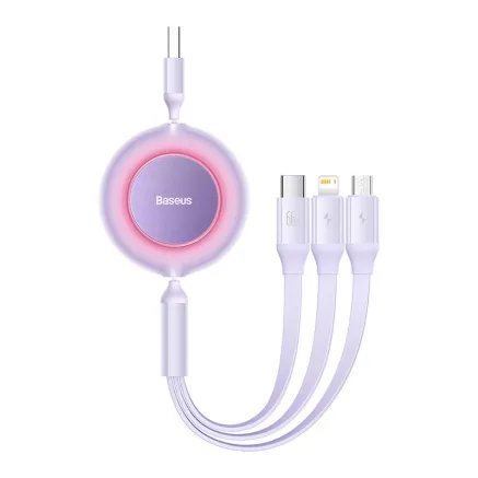 Baseus Bright Mirror 3, USB 3-in-1 cable for micro USB / USB-C / Lightning 66W / 2A 1.1m (Purple) CAMJ010105