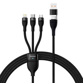 Kabeļi - 3in1 USB cable Baseus Flash Series 2, USB-C + micro USB + Lightning, 100W, 1.2m (black) CASS030101 - ātri pasūtīt no ražotāja