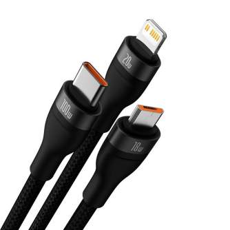 Кабели - 3in1 USB cable Baseus Flash Series 2, USB-C + micro USB + Lightning, 100W, 1.2m (black) CASS030101 - быстрый заказ от п
