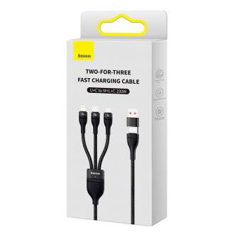 Cables - 3in1 USB cable Baseus Flash Series 2, USB-C + micro USB + Lightning, 100W, 1.2m (black) CASS030101 - quick order from manufacturer