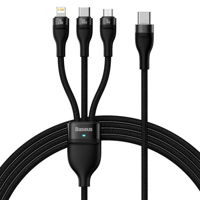 Cables - 3in1 USB cable Baseus Flash Series 2, USB-C + micro USB + Lightning, 100W, 1.5m (black) CASS030201 - quick order from manufacturer