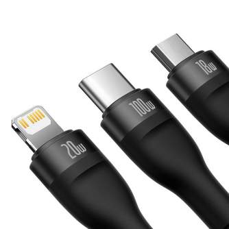 Кабели - USB-кабель 3 в 1 Baseus Flash Series 2, USB-C micro USB Lightning, 100 Вт, 1,5 м (черный) CASS030201 - быстрый заказ от