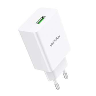 Batteries and chargers - Wall charger Vipfan E03, 1x USB, 18W, QC 3.0 + USB-C cable (white) E03S-TC - quick order from manufacturer
