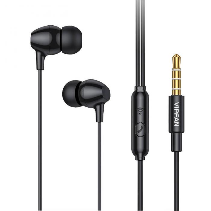 Austiņas - Wired in-ear headphones Vipfan M16, 3.5mm jack, 1m (black) M16-black - ātri pasūtīt no ražotāja