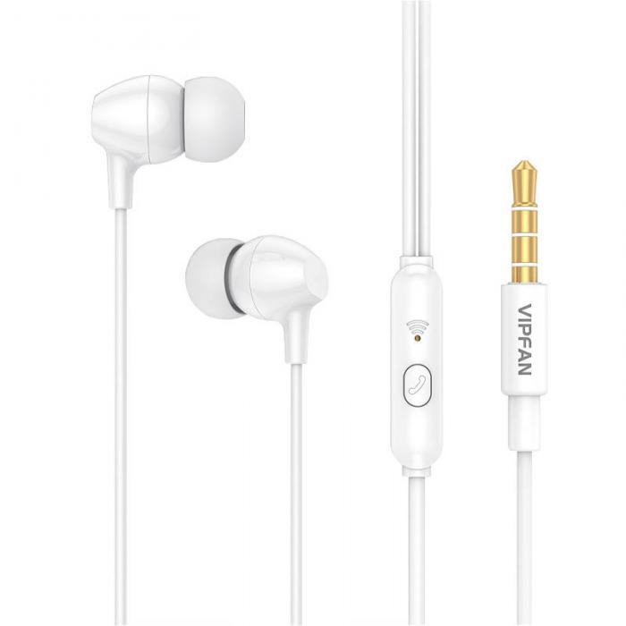 Austiņas - Wired in-ear headphones Vipfan M16, 3.5mm jack, 1m (white) M16-white - ātri pasūtīt no ražotāja