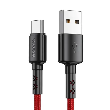 USB to USB-C cable Vipfan X02, 3A, 1.8m (red) X02TC-1.8m-red
