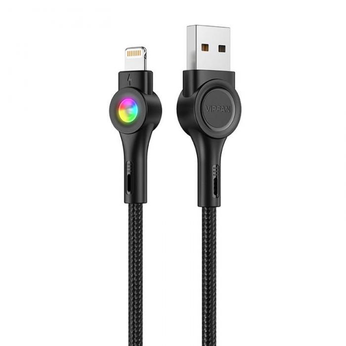 Cables - USB to Lightning cable Vipfan Colorful X08, 3A, 1.2m (black) X08LT - quick order from manufacturer