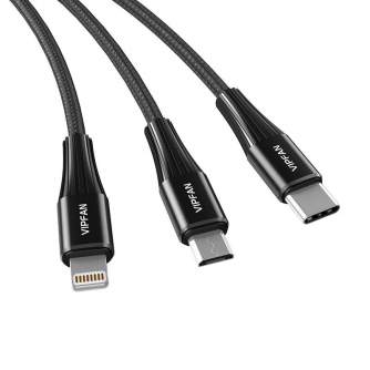 Кабели - USB Cable Vipfan X16 3w1 USB-C/Lightning/Micro 66W 3.5A (czarny) X16LMT-black - быстрый заказ от производителя