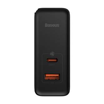 Baterijas, akumulatori un lādētāji - Wall charger Baseus GaN USB-C + USB, 100W + 1m cable (black) CCGP090201 - ātri pasūtīt no ražotāja