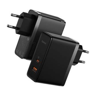 Батарейки и аккумуляторы - Wall charger Baseus GaN USB-C + USB, 100W + 1m cable (black) CCGP090201 - быстрый заказ от производит