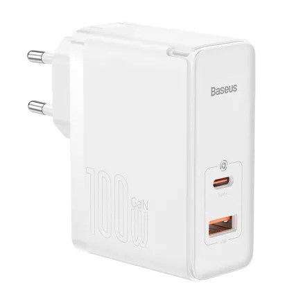 Wall charger Baseus GaN5 Pro USB-C + USB, 100W + 1m cable (white) CCGP090202