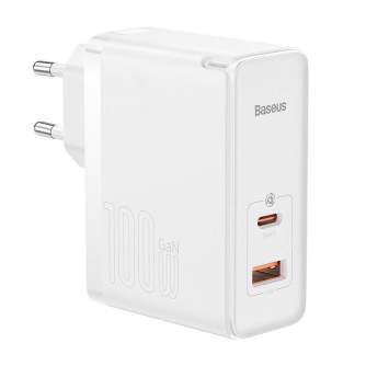 Кабели - Wall charger Baseus GaN5 Pro USB-C + USB, 100W + 1m cable (white) CCGP090202 - быстрый заказ от производителя
