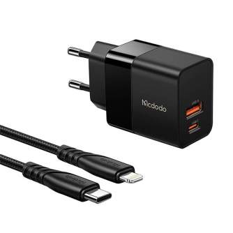 Wall charger Mcdodo CH-1952 USB + USB-C, 20W + USB-C to Lightning cable (black) CH-1952