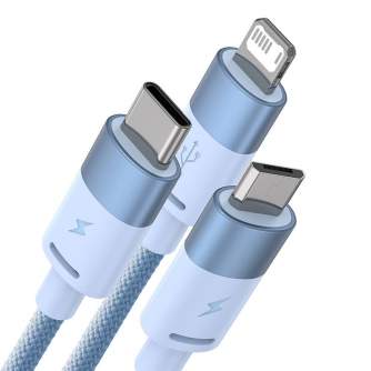 Kabeļi - 3in1 USB cable Baseus StarSpeed Series, USB-C + Micro + Lightning 3,5A, 1.2m (Blue) CAXS000017 - ātri pasūtīt no ražotāja