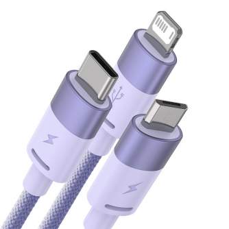 Kabeļi - 3in1 USB cable Baseus StarSpeed Series, USB-C + Micro + Lightning 3,5A, 1.2m (Purple) CAXS000005 - ātri pasūtīt no ražotāja