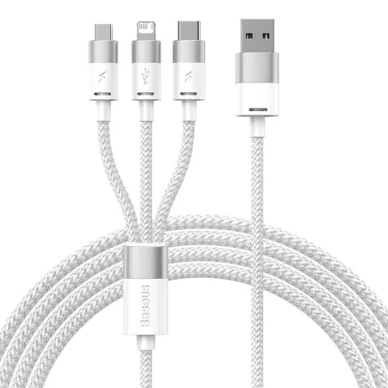 3in1 USB cable Baseus StarSpeed Series, USB-C + Micro + Lightning 3,5A, 1.2m (White) CAXS000002