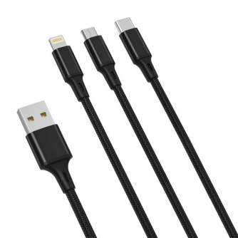 Kabeļi - 3in1 Cable XO USB-C / Lightning / Micro 2.4A, 1,2m (Black) NB173 - ātri pasūtīt no ražotāja