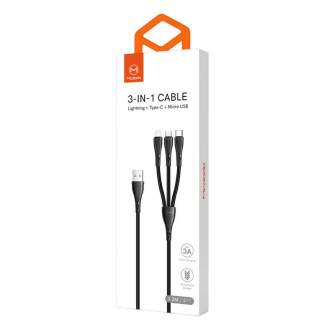 Kabeļi - 3in1 USB to USB-C / Lightning / Micro USB Cable, Mcdodo CA-6960, 1.2m (Black) CA-6960 - ātri pasūtīt no ražotāja