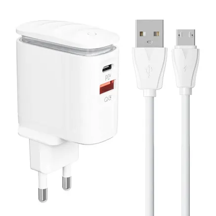 Wall charger LDNIO A2423C USB, USB-C + MicroUSB cable A2423C Micro