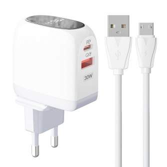 Kabeļi - Wall charger LDNIO A2522C USB, USB-C 30W + MicroUSB cable A2522C Micro - ātri pasūtīt no ražotāja