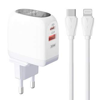 Kabeļi - Wall charger LDNIO A2522C USB, USB-C 30W + USB-C - Lightning cable A2522C Type C to lig - ātri pasūtīt no ražotāja